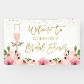 Floral Champagne Glas Vrijgezellenfeest Banner (Horizontaal)