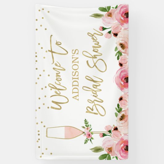 Floral Champagne Glas Vrijgezellenfeest Banner (Verticaal)