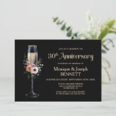 Floral Champagne Glass 30th Wedding Anniversary Kaart (Staand voorkant)
