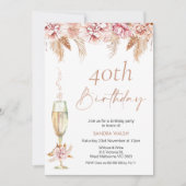 Floral Champagne Glass Boho Pampas Birthday Kaart (Voorkant)