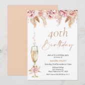 Floral Champagne Glass Boho Pampas Birthday Kaart (Voorkant / Achterkant)