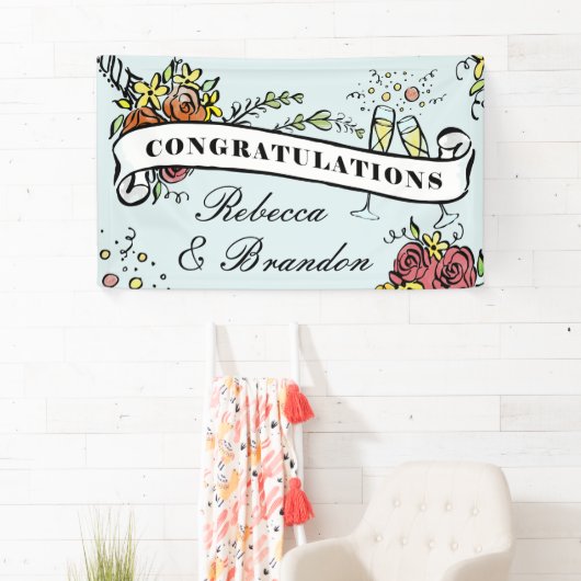 Floral Champagne Milestone Gefeliciteerd Spandoek (Insitu)