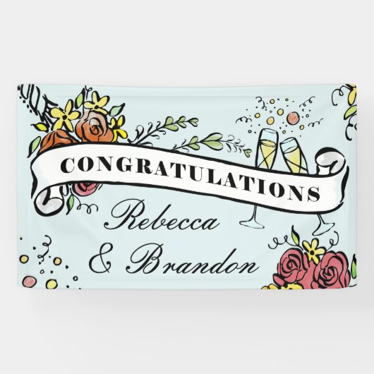 Floral Champagne Milestone Gefeliciteerd Spandoek (Horizontaal)