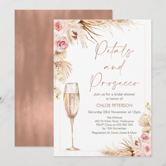 Floral Champagne Petals Prosecco Vrijgezellenfeest Kaart (Voorkant / Achterkant)