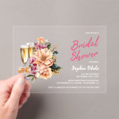 Floral Champagne Vrijgezellenfeest Acryl Uitnodigingen (Insitu (Draagbaar))