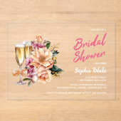 Floral Champagne Vrijgezellenfeest Acryl Uitnodigingen (Voorkant)