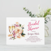 Floral Champagne Vrijgezellenfeest Kaart (Staand voorkant)