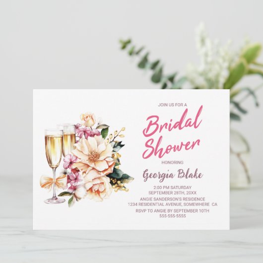 Floral Champagne Vrijgezellenfeest Kaart (Staand voorkant)