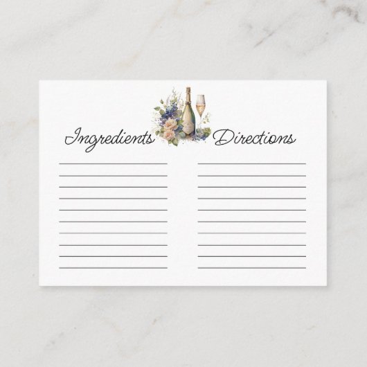 Floral Champagne Vrijgezellenfeest Recept Note Informatiekaartje (Achterkant)