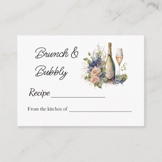 Floral Champagne Vrijgezellenfeest Recept Note Informatiekaartje (Voorkant)