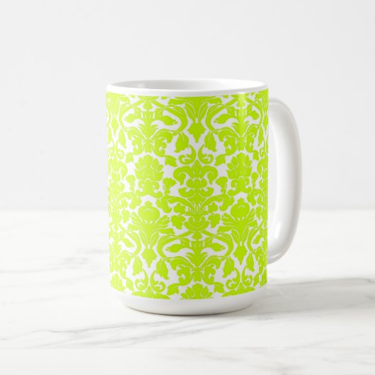   Floral Chartreuse Damask Mok (Voorkant rechts)