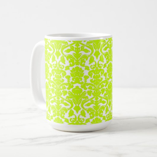 Floral Chartreuse Damask Mok (Voorkant links)