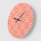 Floral Checker Pink Orange Grote Klok (Hoek)
