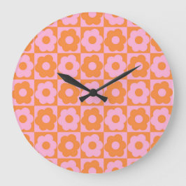 Floral Checker Pink Orange Grote Klok
