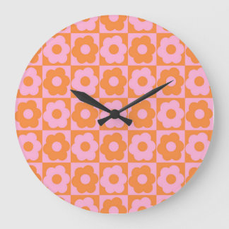 Floral Checker Pink Orange Grote Klok