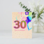 Floral Cheers 30th Birthday Balloons Party roze Briefkaart (Staand voorkant)