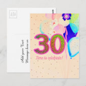 Floral Cheers 30th Birthday Balloons Party roze Briefkaart (Voorkant / Achterkant)