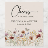 Floral Cheers Wedding Wijn Etiket (Enkel label)