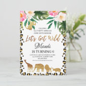 Floral Cheetah Print laat je wild jarig worden Kaart (Staand voorkant)