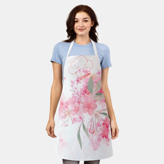 Floral Chef Apron with Hat Schort (Gedragen)