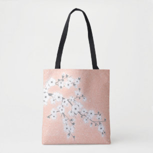 Floral Cherry Blosbezem Grey Roos Gold Tote Bag
