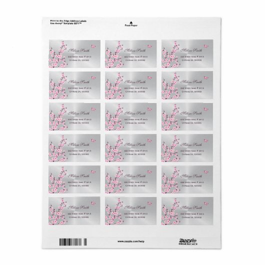 Floral Cherry Blosbezinkroze Silver Etiket (Full Sheet)