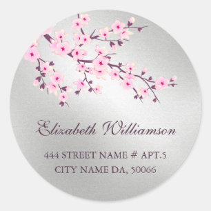 Floral Cherry Blosbezinkroze Silver  Ronde Sticker