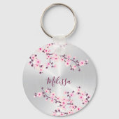 Floral Cherry Blosbezinkroze Silver Sleutelhanger (Voorkant)