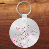Floral Cherry Blosbezinkroze Silver Sleutelhanger (Achterkant)