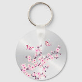 Floral Cherry Blosbezinkroze Silver Sleutelhanger (Achterkant)