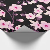 Floral Cherry Blosbezroze Black Cadeaupapier (Hoek)