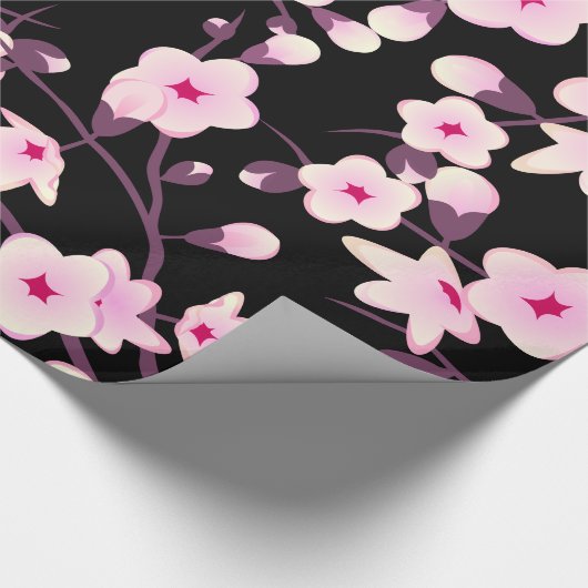 Floral Cherry Blosbezroze Black Cadeaupapier (Hoek)