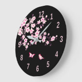 Floral Cherry Blosbezroze Black Grote Klok (Hoek)