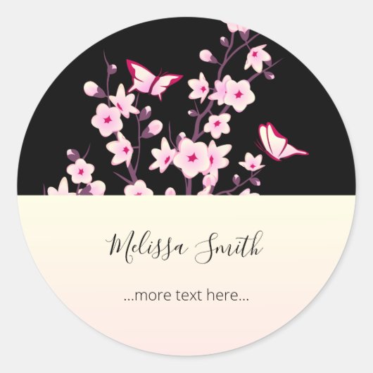 Floral Cherry Blosbezroze Black Ronde Sticker (Voorkant)