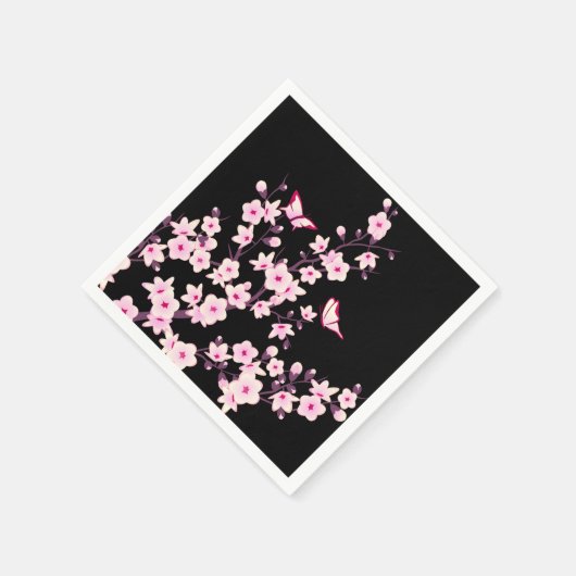 Floral Cherry Blosbezroze Black Servetten (Hoek)