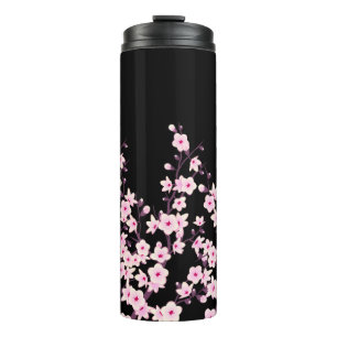Floral Cherry Blosbezroze Black Thermosbeker
