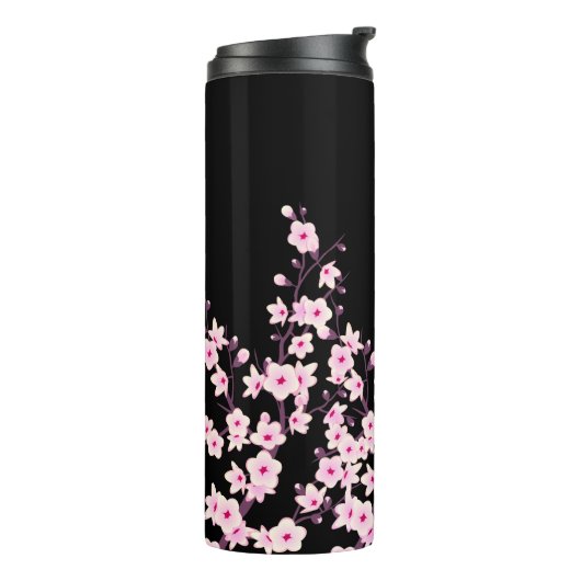 Floral Cherry Blosbezroze Black Thermosbeker (Gedraaid links)