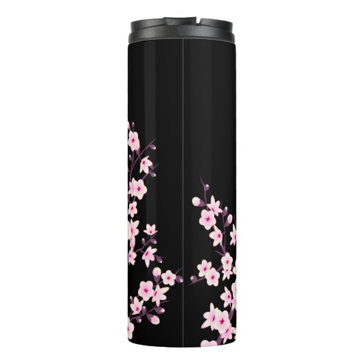 Floral Cherry Blosbezroze Black Thermosbeker (Achterkant)