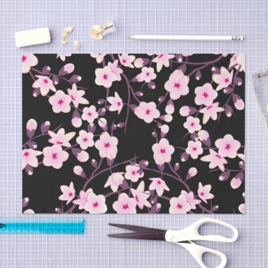 Floral Cherry Blosbezroze Black Tissuepapier (Craft)