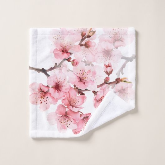 Floral Cherry Blosbezroze White Bad Handdoek (Wasdoekje)
