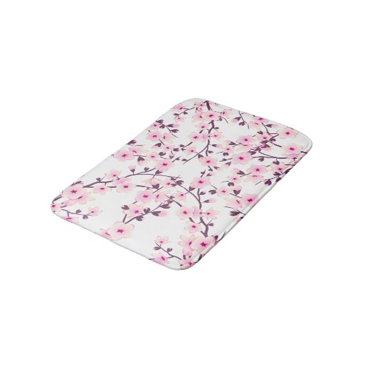 Floral Cherry Blosbezroze White Badmat (Gekanteld)