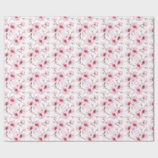 Floral Cherry Blosbezroze White Cadeaupapier (Vlak)