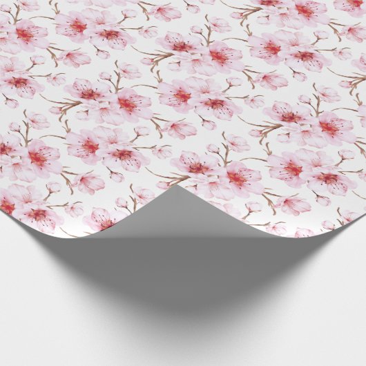 Floral Cherry Blosbezroze White Cadeaupapier (Hoek)