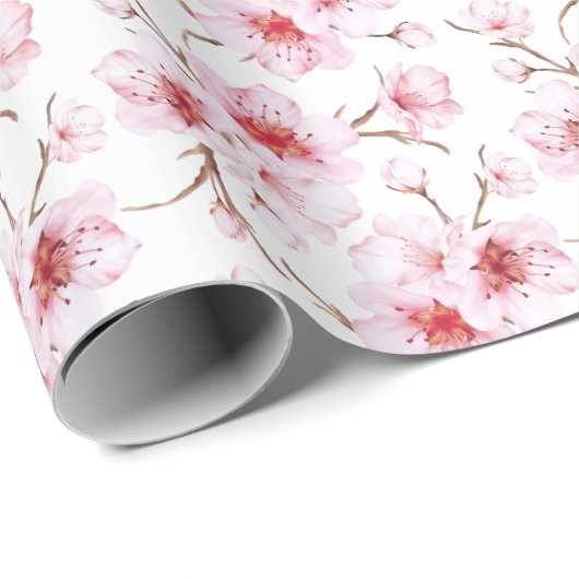 Floral Cherry Blosbezroze White Cadeaupapier (Rol Hoek)