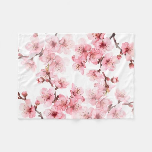 Floral Cherry Blosbezroze White Fleece Deken (Voorkant (Horizontaal))