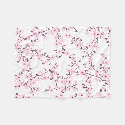 Floral Cherry Blosbezroze White Fleece Deken (Voorkant (Horizontaal))