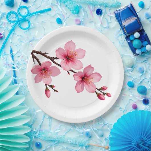 Floral Cherry Blosbezroze White Papieren Bordje (Feest)