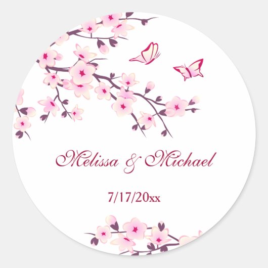 Floral Cherry Blosbezroze White Ronde Sticker (Voorkant)
