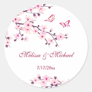 Floral Cherry Blosbezroze White Ronde Sticker
