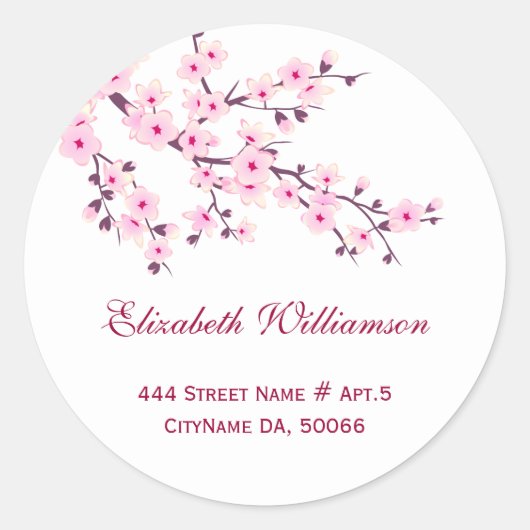 Floral Cherry Blosbezroze White Ronde Sticker (Voorkant)